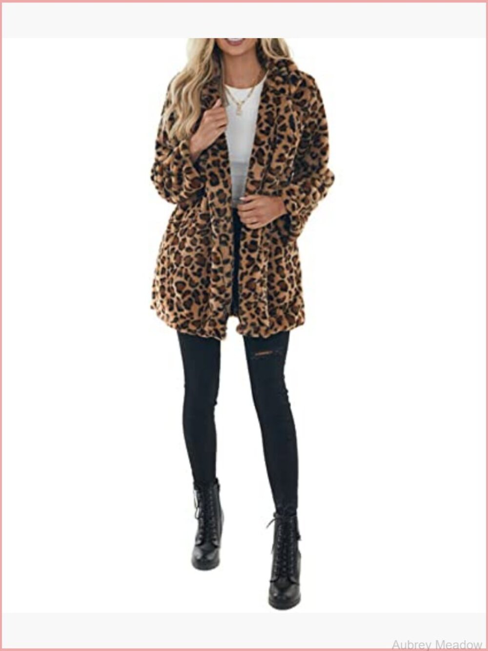 Faux Fur Coat with Lapel Collar, Side Pockets, Open Front - Picture 4 of 6